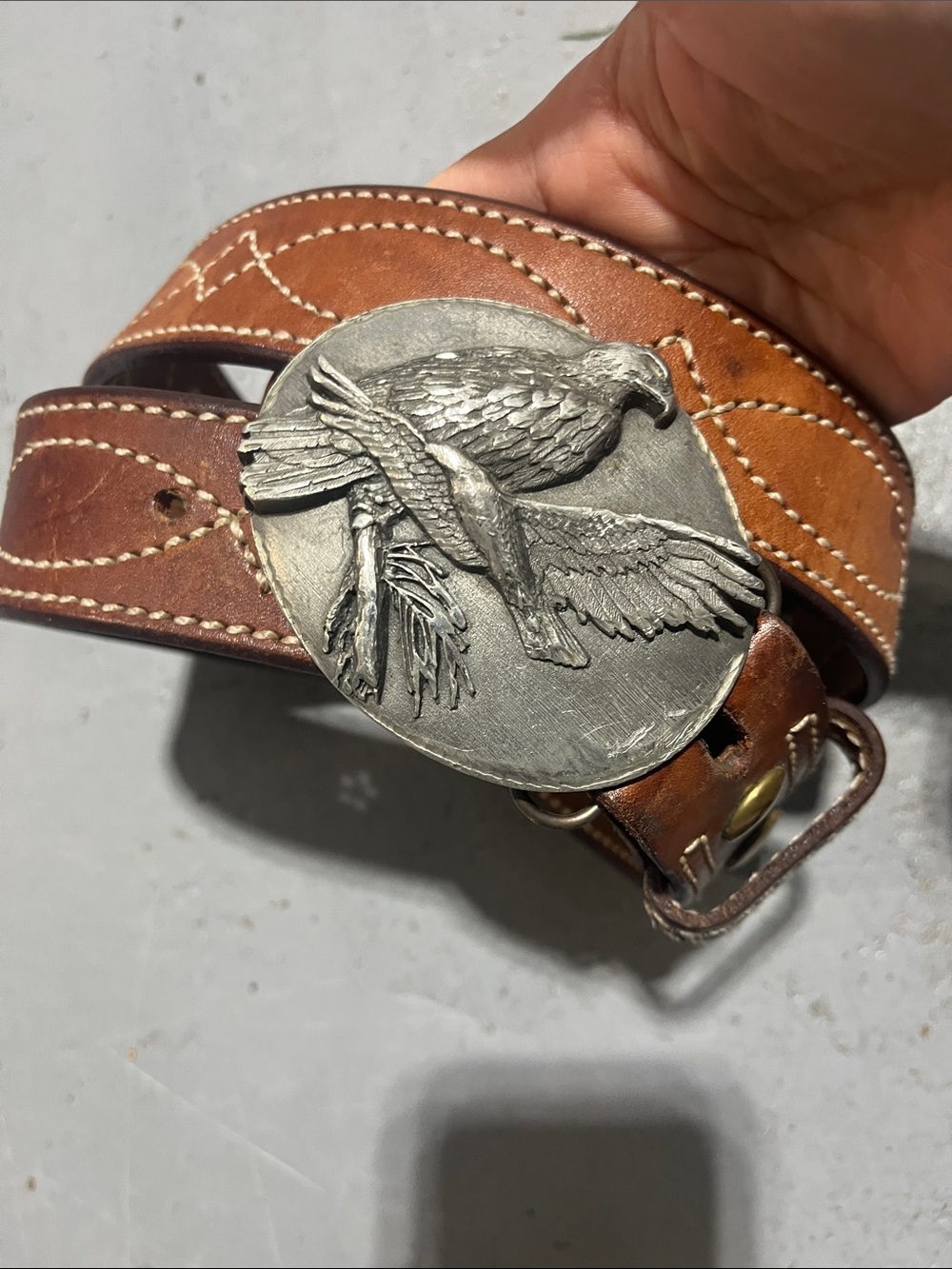 Bianchi 36 Men's Brown Leather Belt with Eagle Buckle